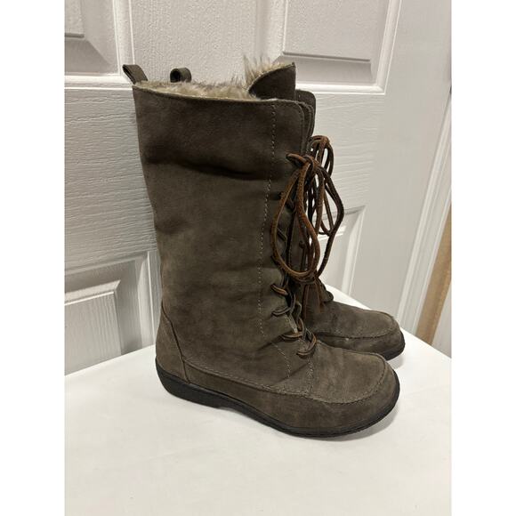 Sam Edelman Brown Suede Faux Fur Lined Winter Boots Lace-Up 6.5M - Picture 10 of 14